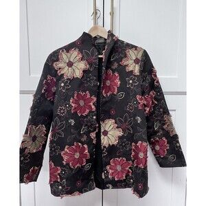 Painted Pony Uniquely USA Tapestry Open Blazer Jacket Floral Rayon L Frayed